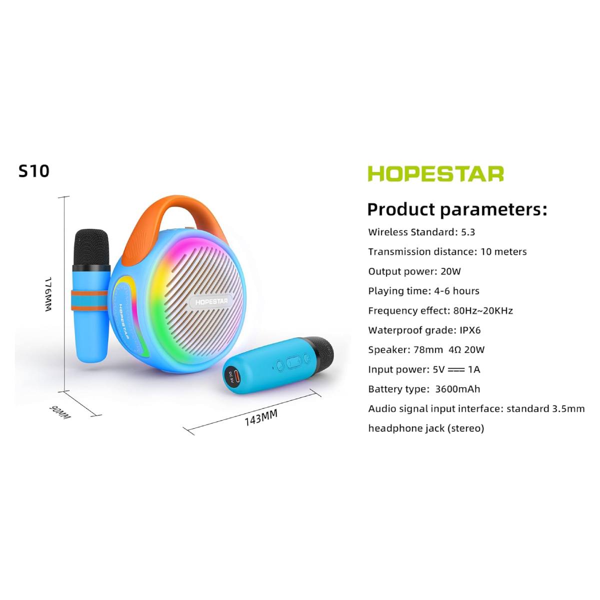HOPESTAR S10, Φορητό Ηχείο Καραόκε για Παιδιά, Μπλε | Hopestar| Image 2