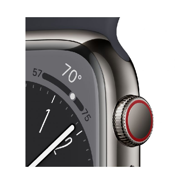 APPLE Watch Series 8 GPS + Cellular 45mm, Γραφίτης Ανοξείδωτο Ατσάλι με Μαύρο Αθλητικό Λουράκι product image  | image 3