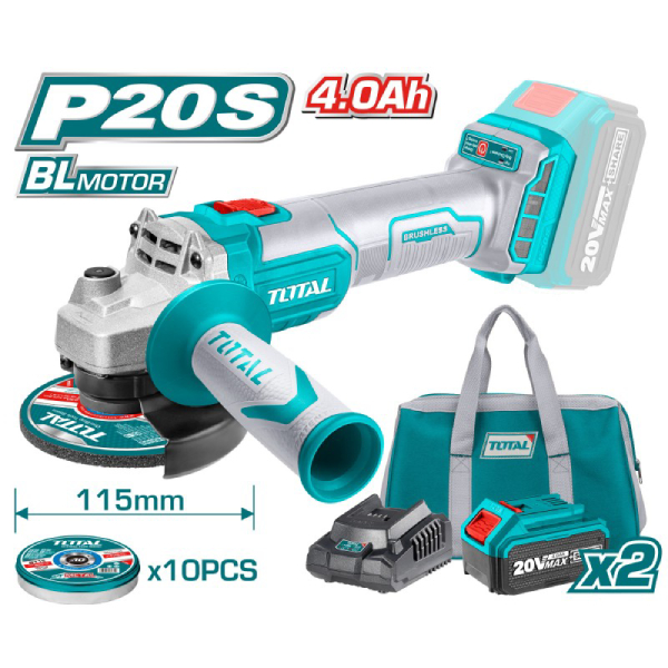 Image of suggested product: TOTAL TAGLI2011582 Cordless Angle Grinder 20V, 2X4.0 Ah